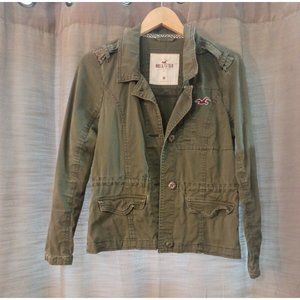 Women's Hollister Army Green Jacket Logo  Drawstring Pockets Medium